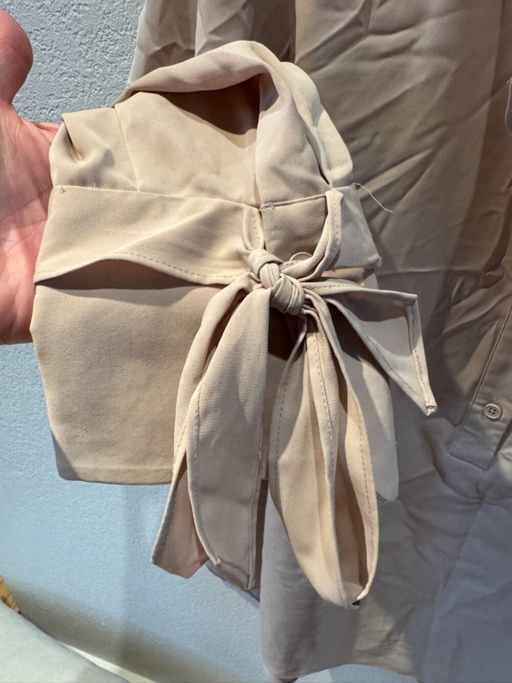 Charlie Paige Tie Cuff Blouse XL Taupe - Picture 3 of 6